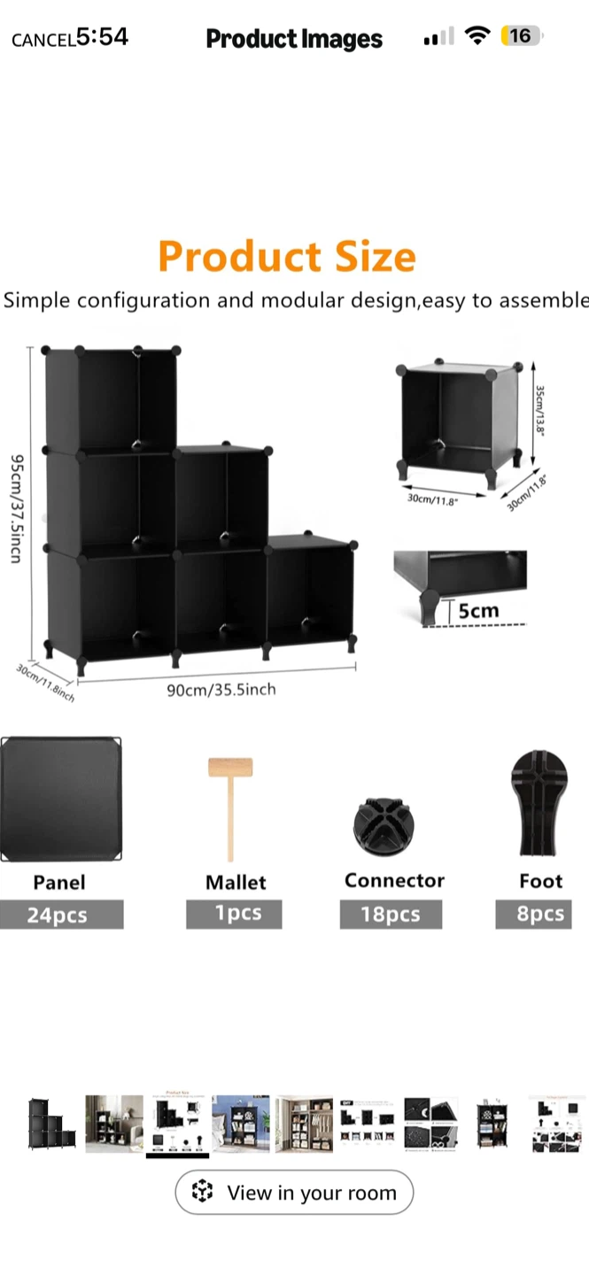 BNIB AWTATOS 6 Cube Storage Organizer Black - photo 3