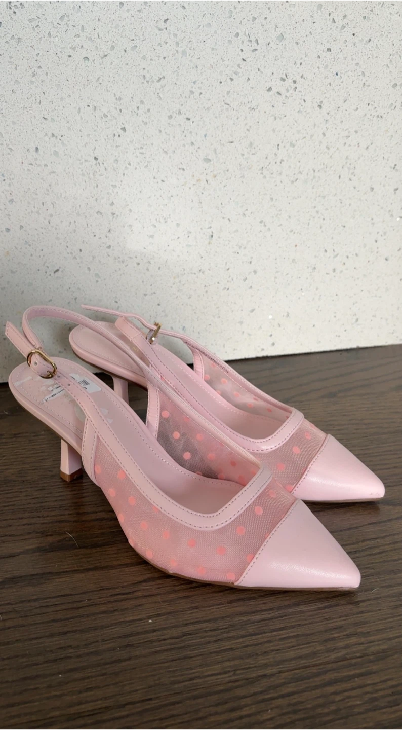 Marc New York Pink Polka Dot Mesh Slingback Heels