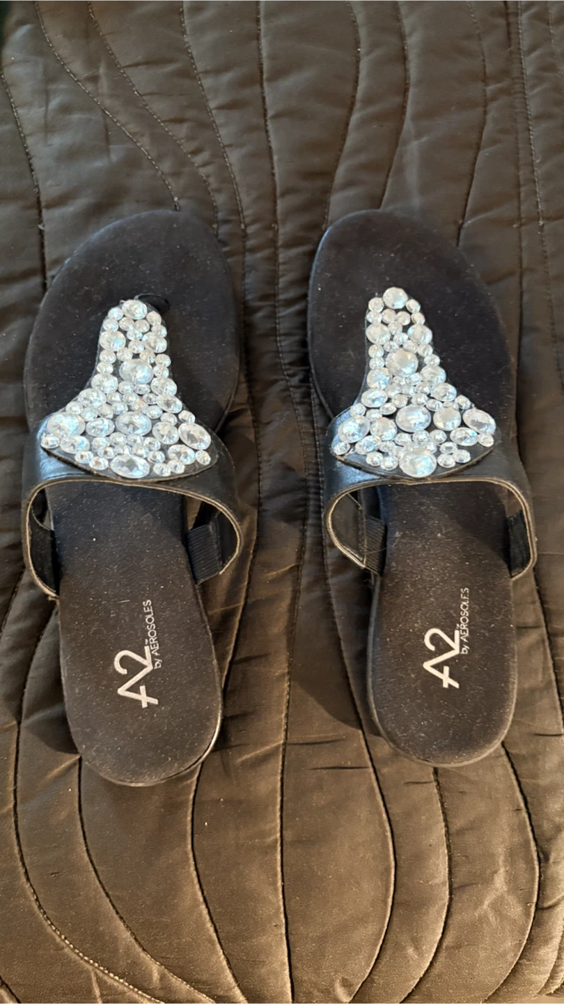 A2 by Aerosoles Embellished Black Thong Sandals