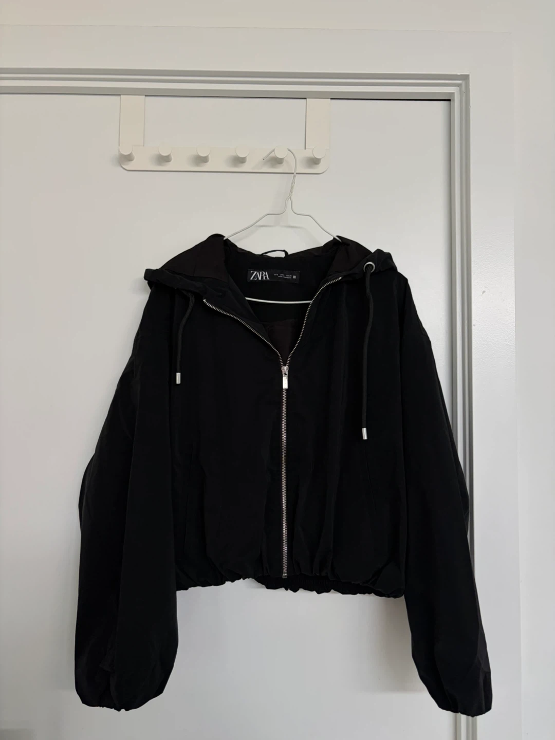 ZARA Black Zip-Up Hooded Jacket - Size S