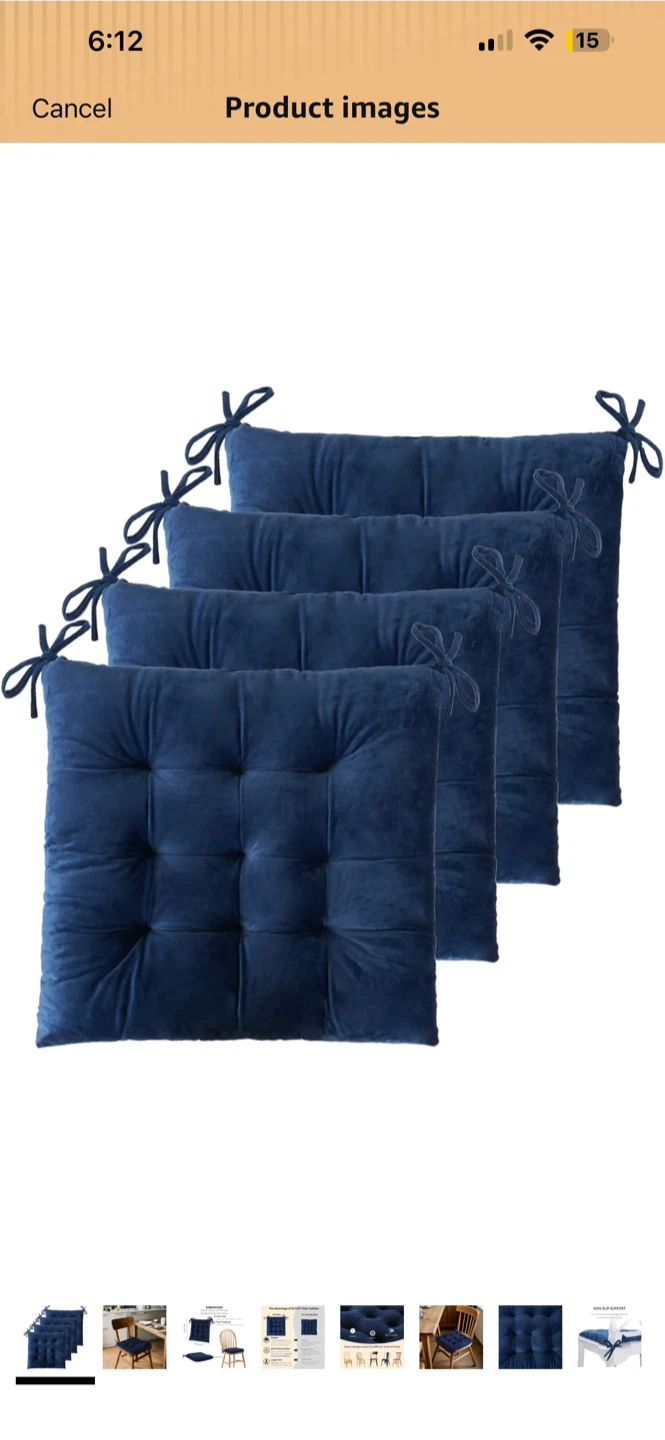 NEW ! Set of 4 Navy Blue Chair Cushions