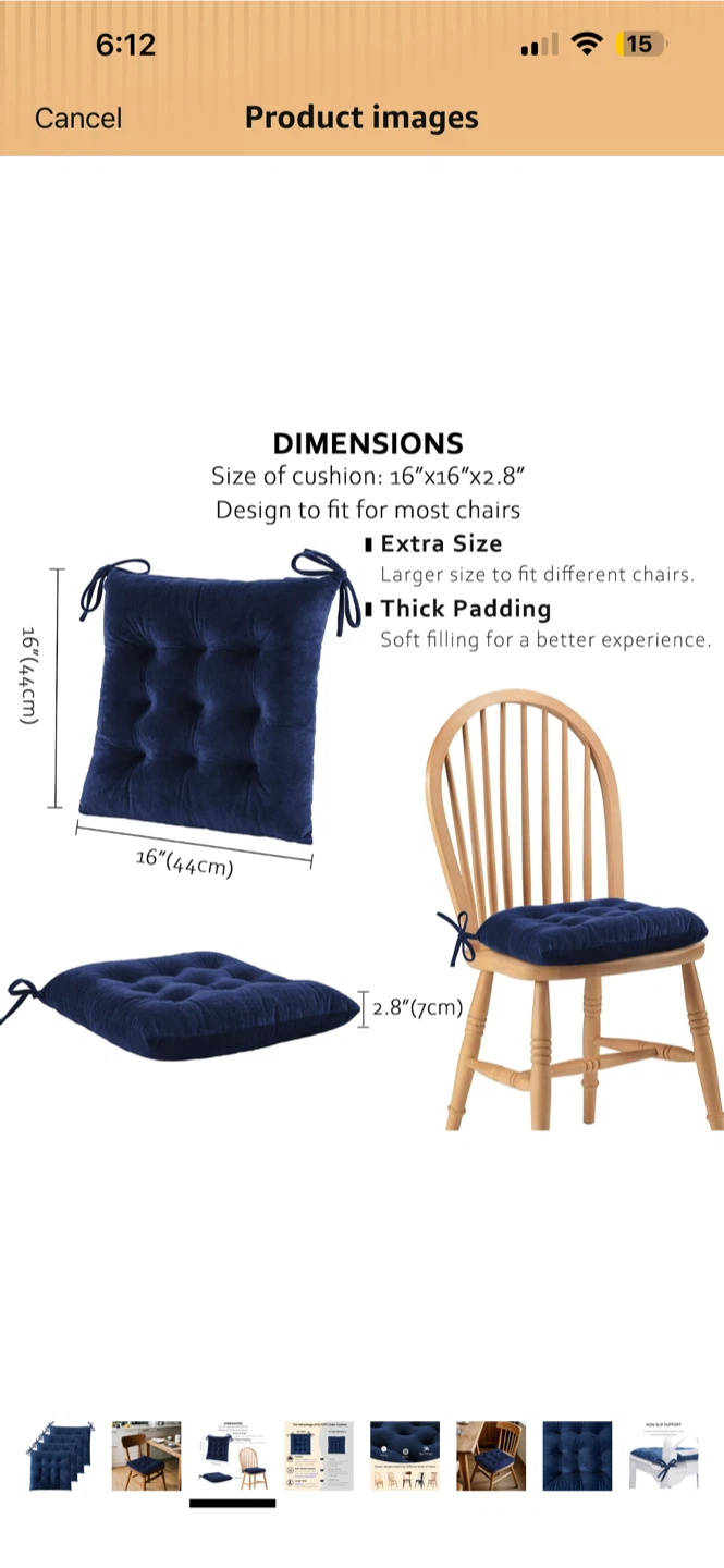 NEW ! Set of 4 Navy Blue Chair Cushions - photo 3