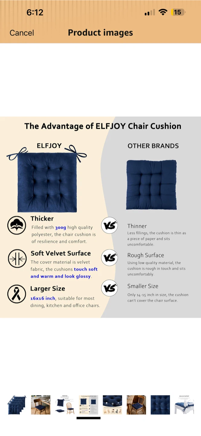 NEW ! Set of 4 Navy Blue Chair Cushions - photo 4