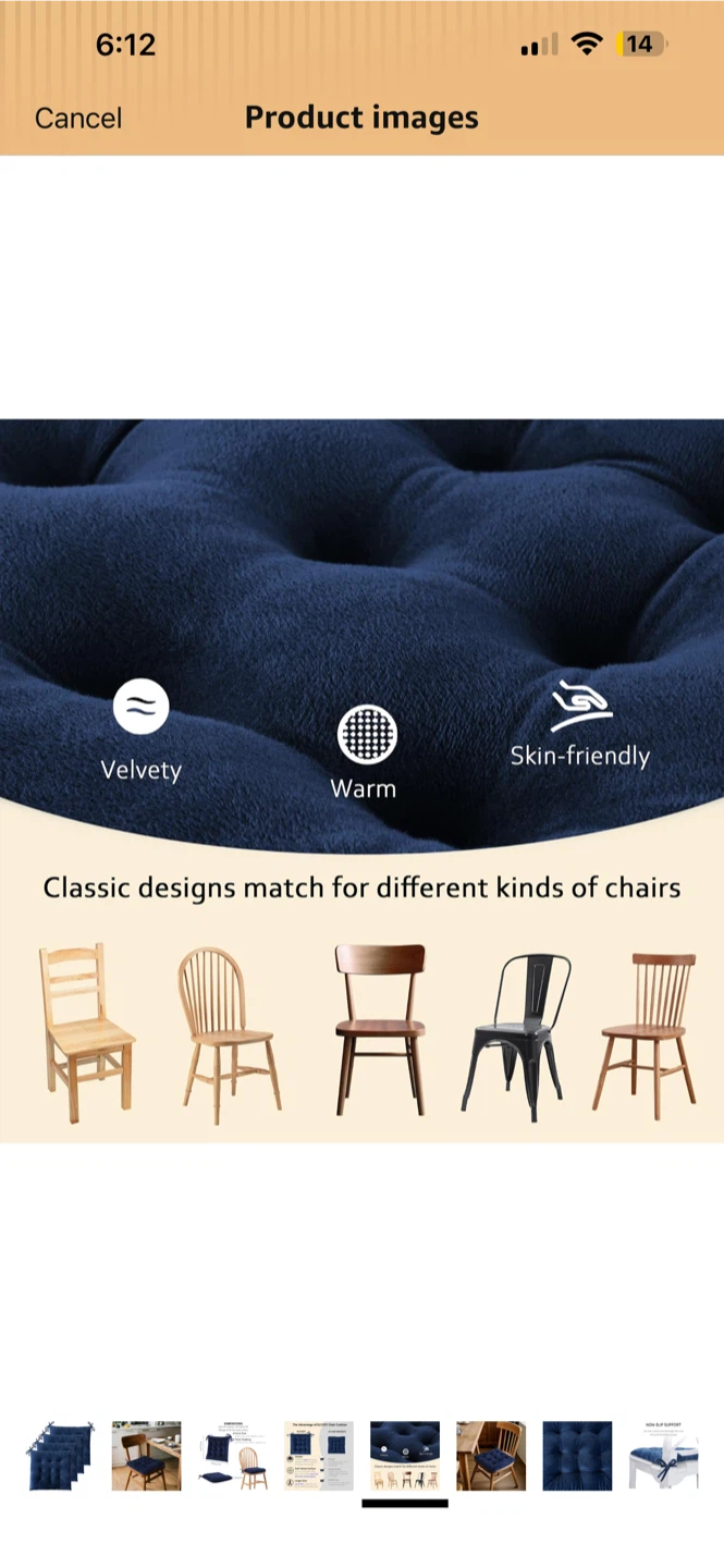 NEW ! Set of 4 Navy Blue Chair Cushions - photo 5