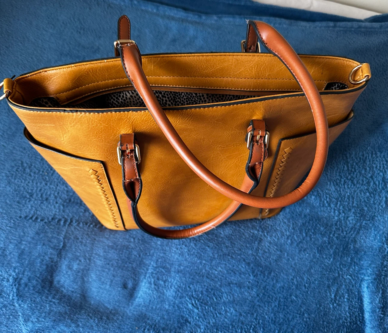 Women's Mustard Yellow Tote Bag with Brown Straps