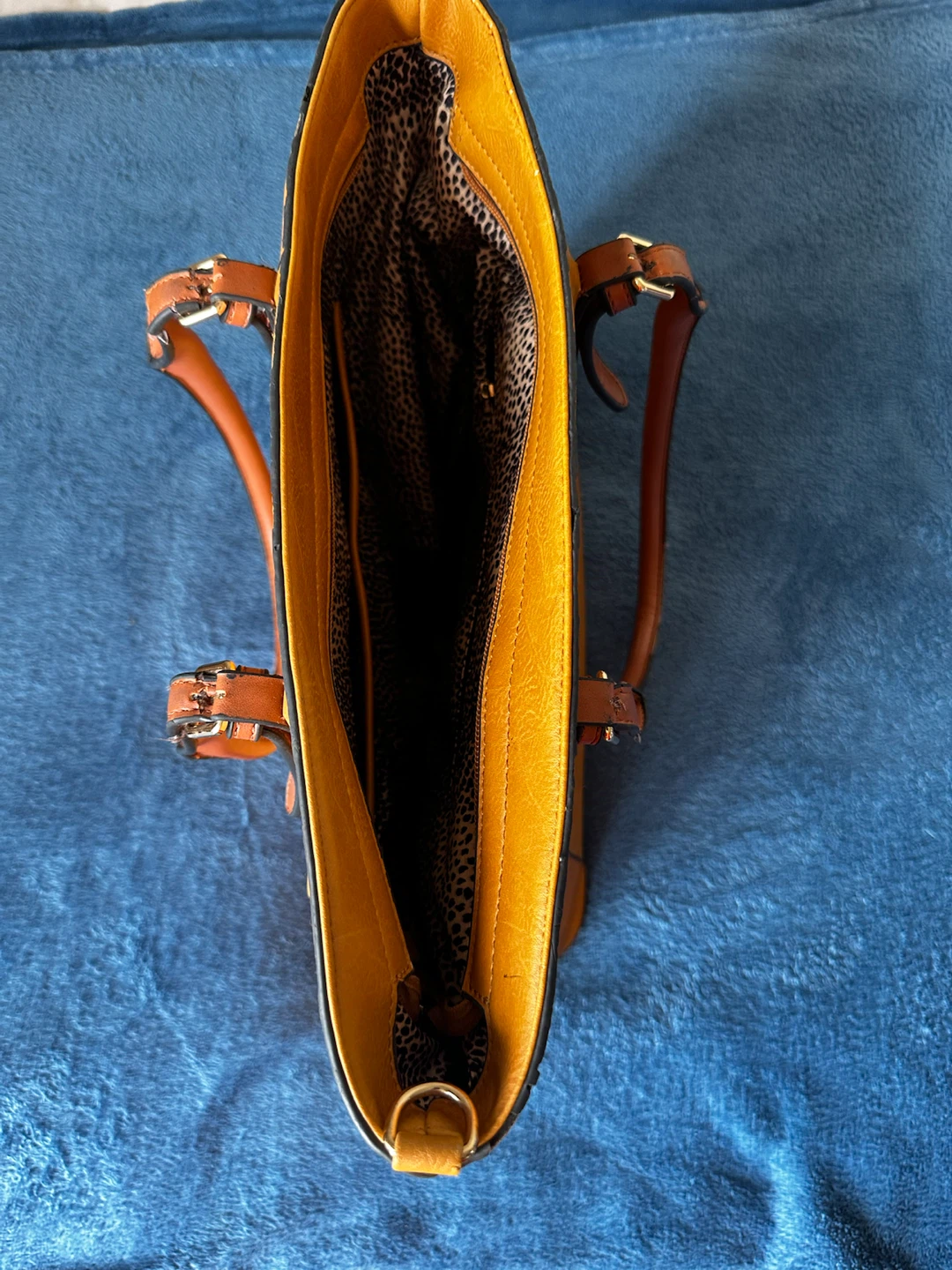Women's Mustard Yellow Tote Bag with Brown Straps - photo 2