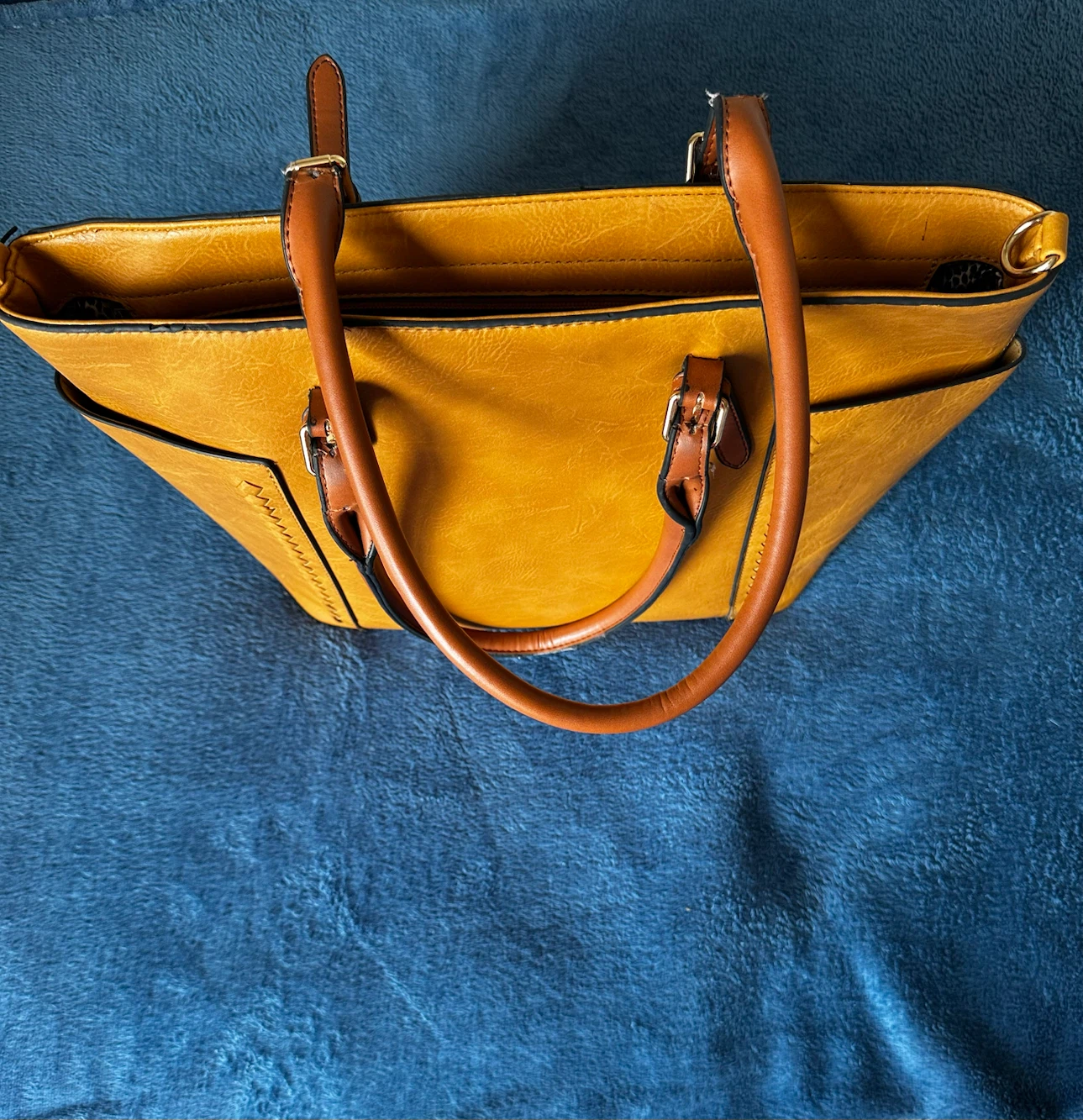 Women's Mustard Yellow Tote Bag with Brown Straps - photo 4
