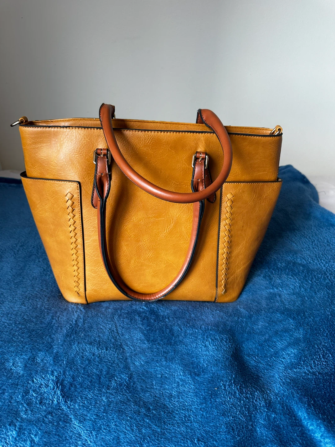 Women's Mustard Yellow Tote Bag with Brown Straps - photo 5