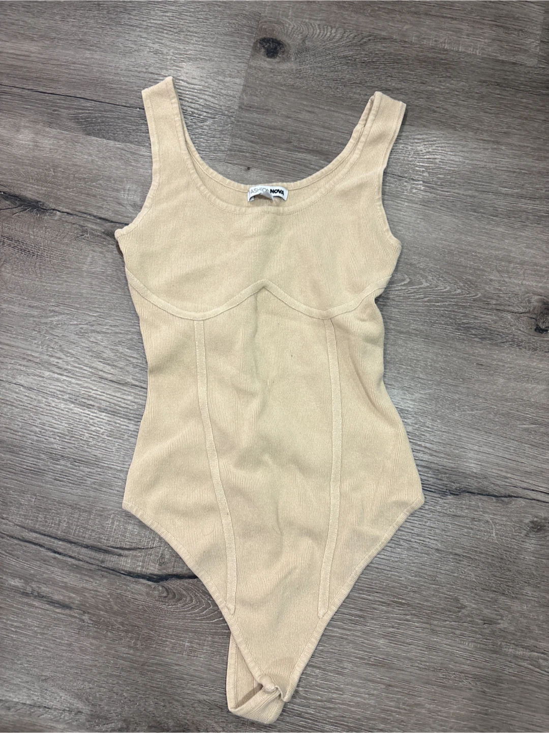 Fashion Nova Beige Ribbed Bodysuit  - Size S