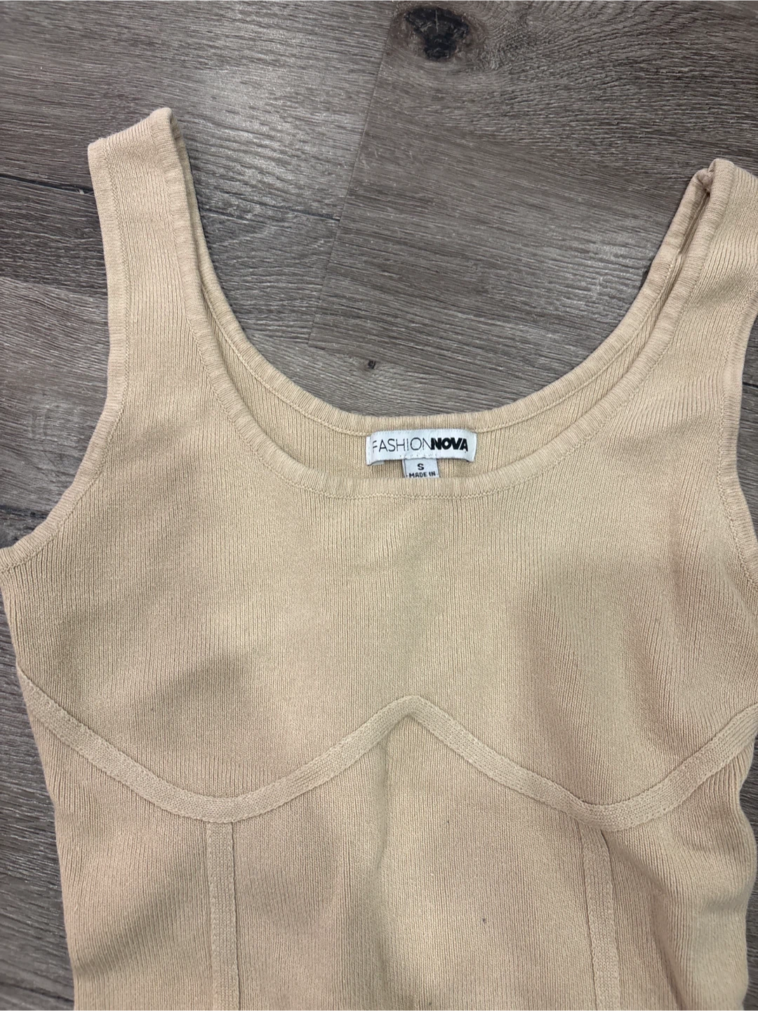 Fashion Nova Beige Ribbed Bodysuit  - Size S - photo 2