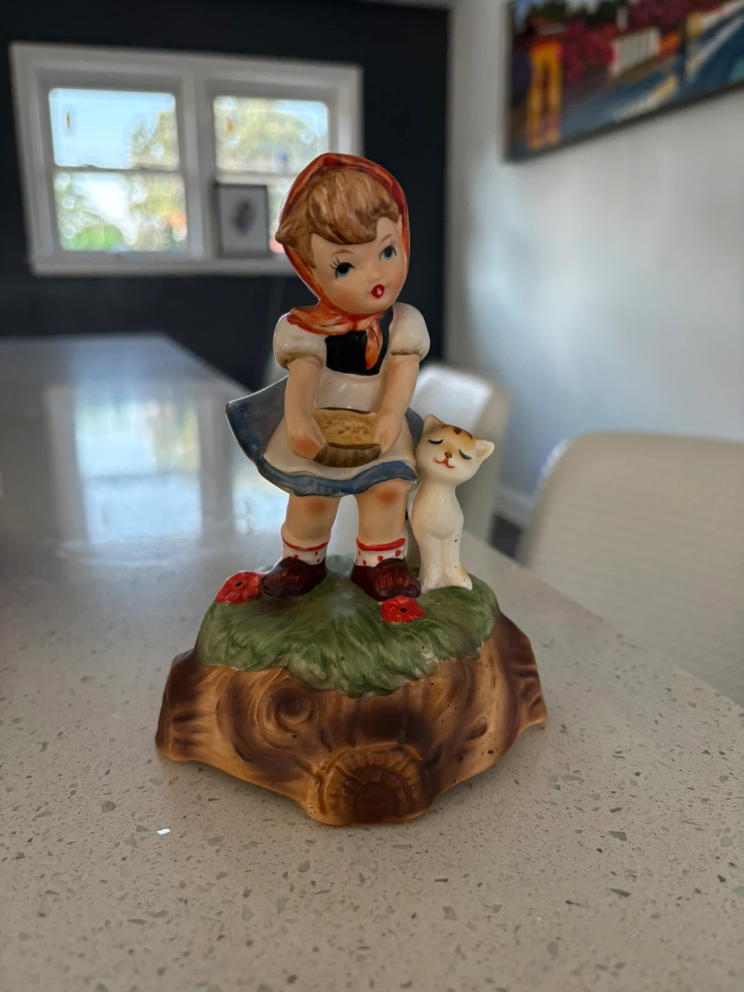 Vintage Musical Figurine - Girl with Cat