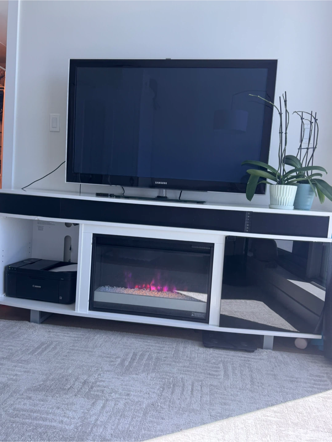 Odesos 72" Modern Electric Fireplace TV Stand - White