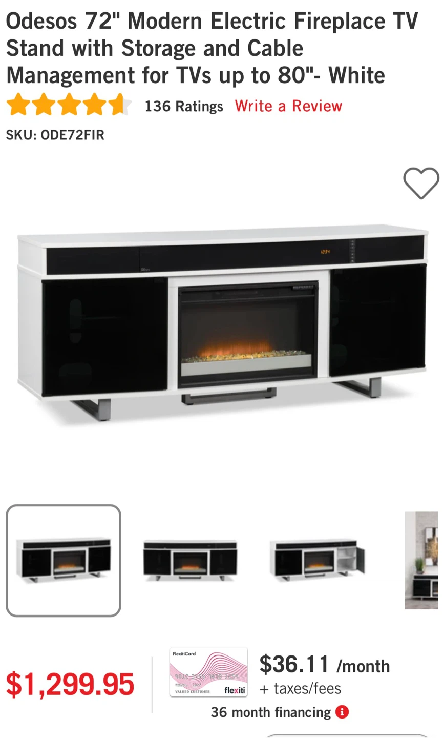 Odesos 72" Modern Electric Fireplace TV Stand - White - photo 5