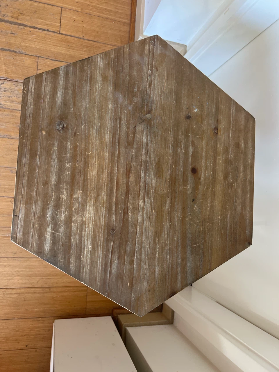 Hexagonal Wood Top Accent Table with Gold Geometric Base - photo 3