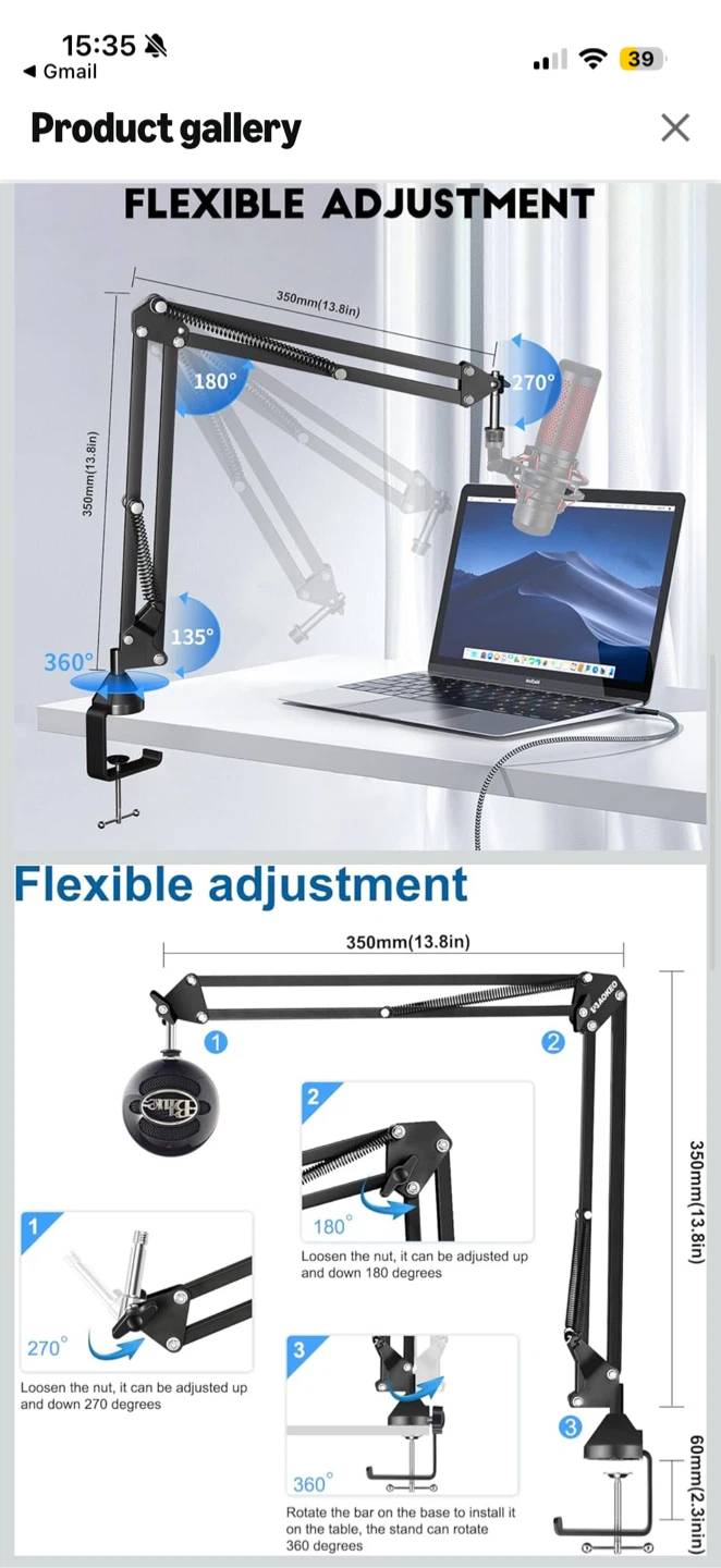 Adjustable Microphone Boom Arm Scissor Stand - photo 2