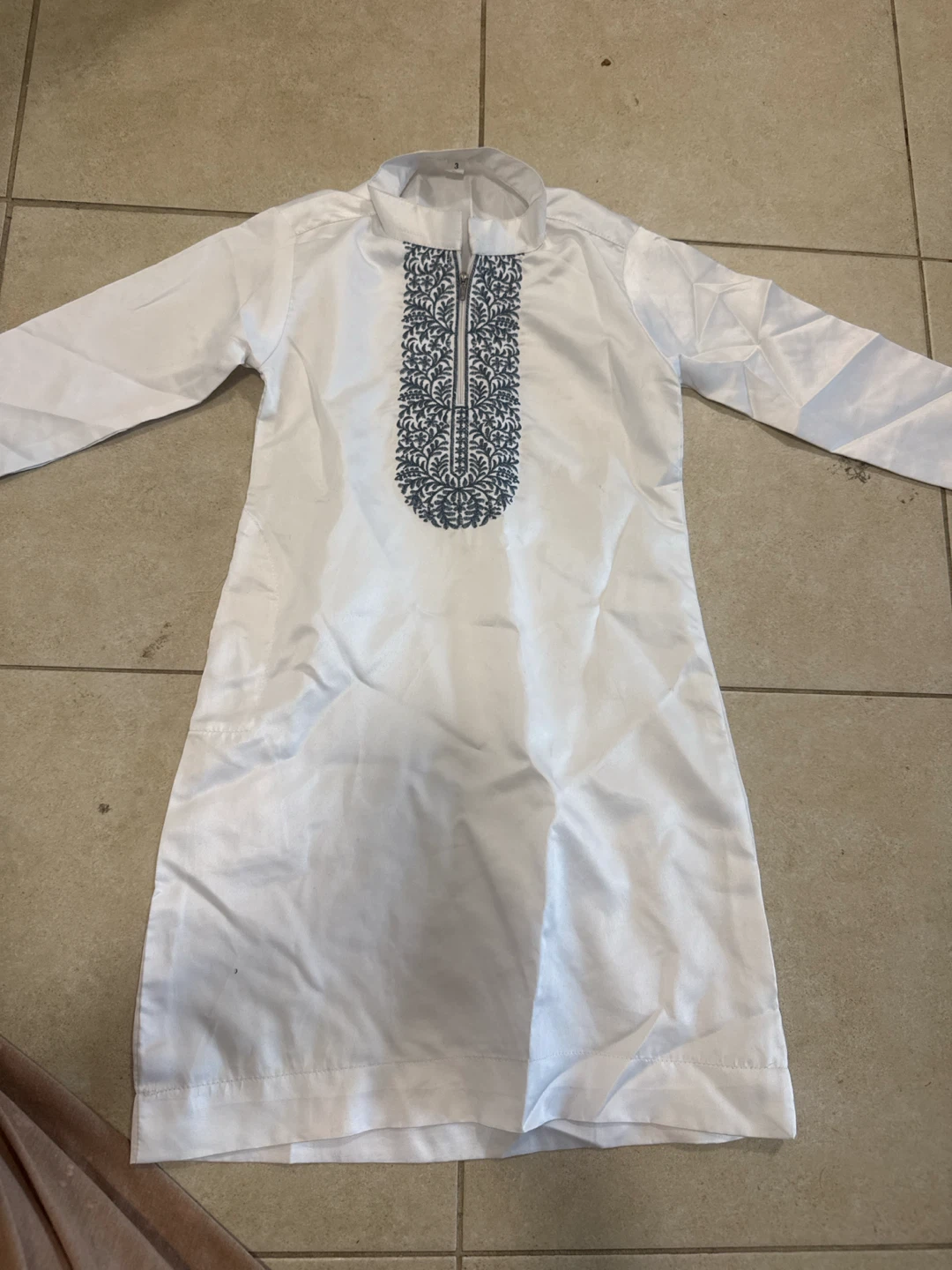 White Kurta with Blue Embroidery