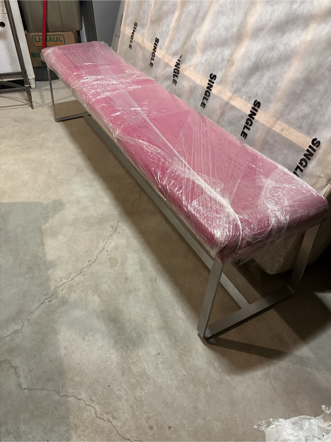 Pink Bench with Silver Frame