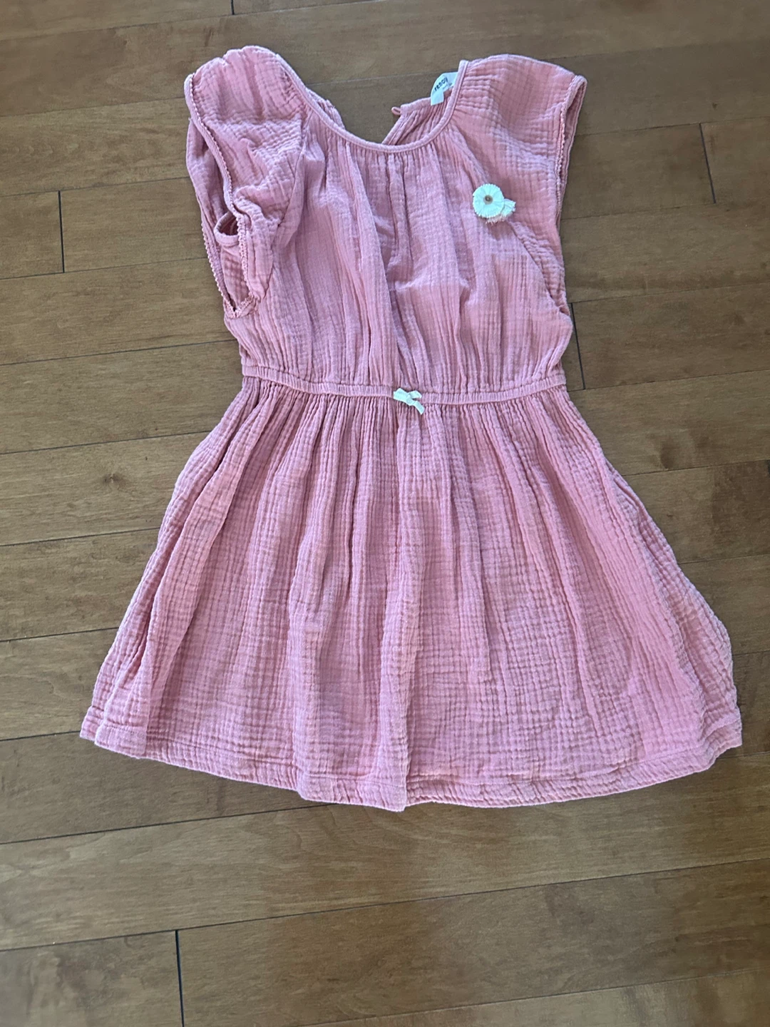 Pink Muslin Dress with Flower Accent