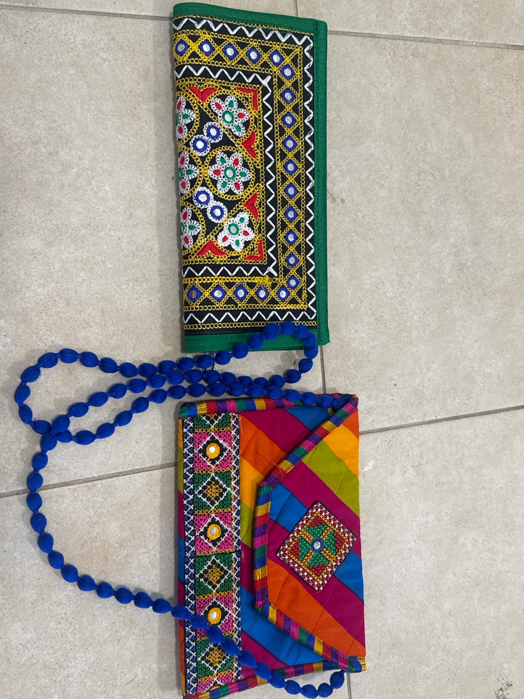 Embroidered Clutch Bag with Beaded Strap
