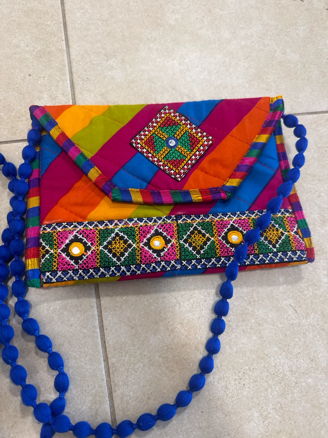 Embroidered Clutch Bag with Beaded Strap - photo 3