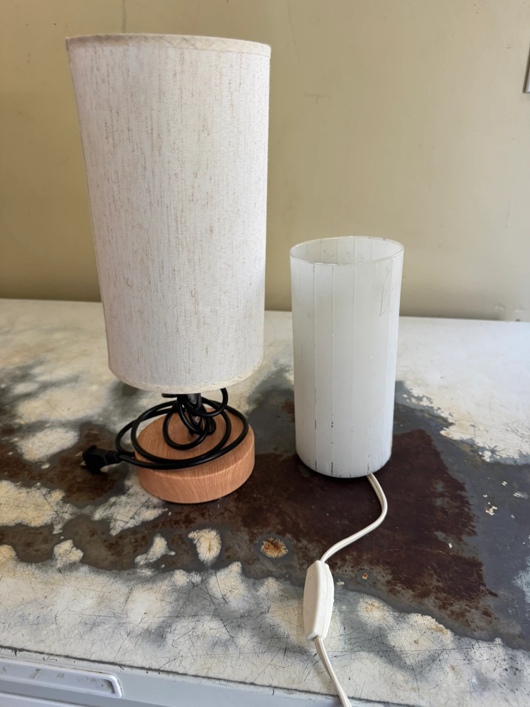 Table Lamp with Fabric Shade and Wood Base