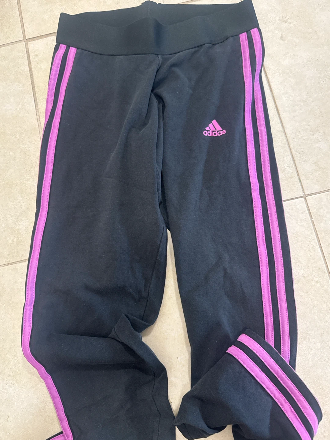 Adidas Black Joggers with Pink Stripes Size S