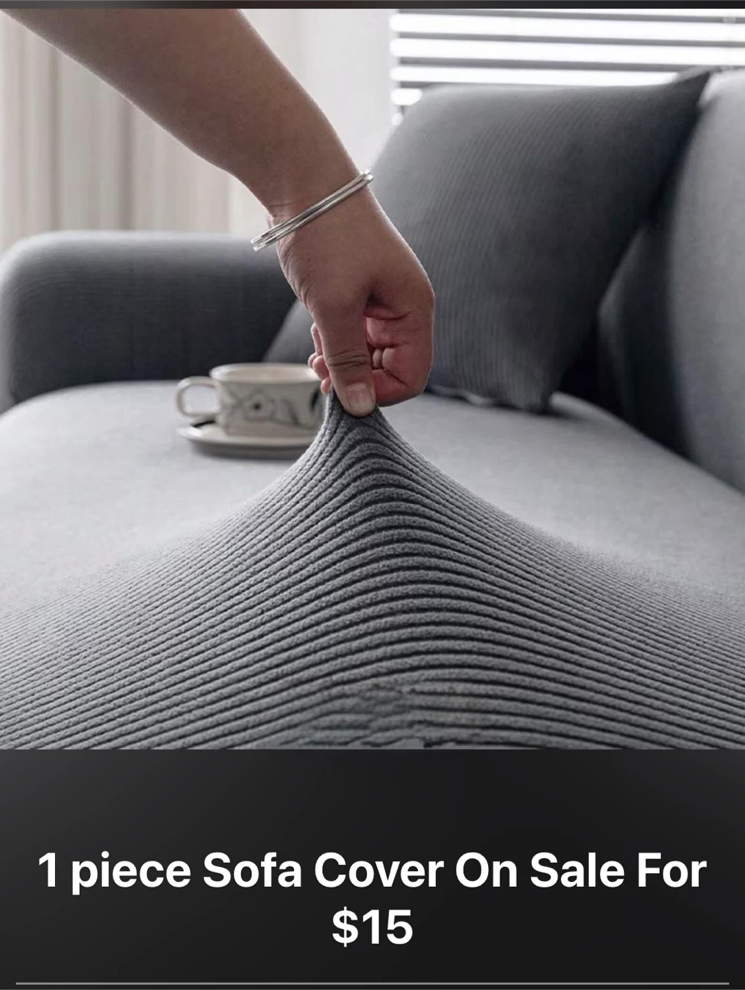 1 Piece Grey Sofa Cover with Anti-slip Foam Strips