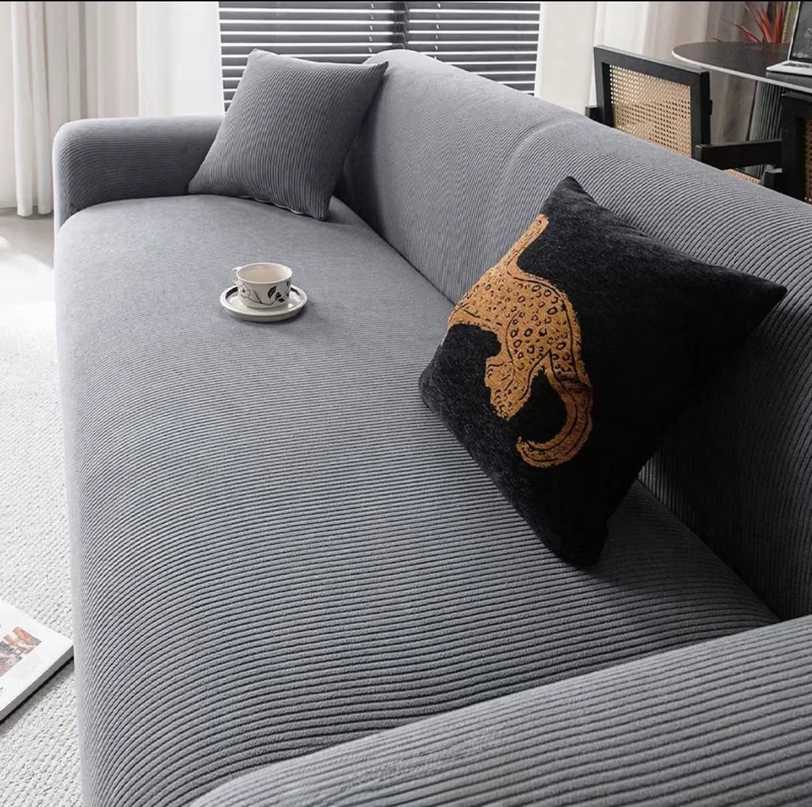 1 Piece Grey Sofa Cover with Anti-slip Foam Strips - photo 2