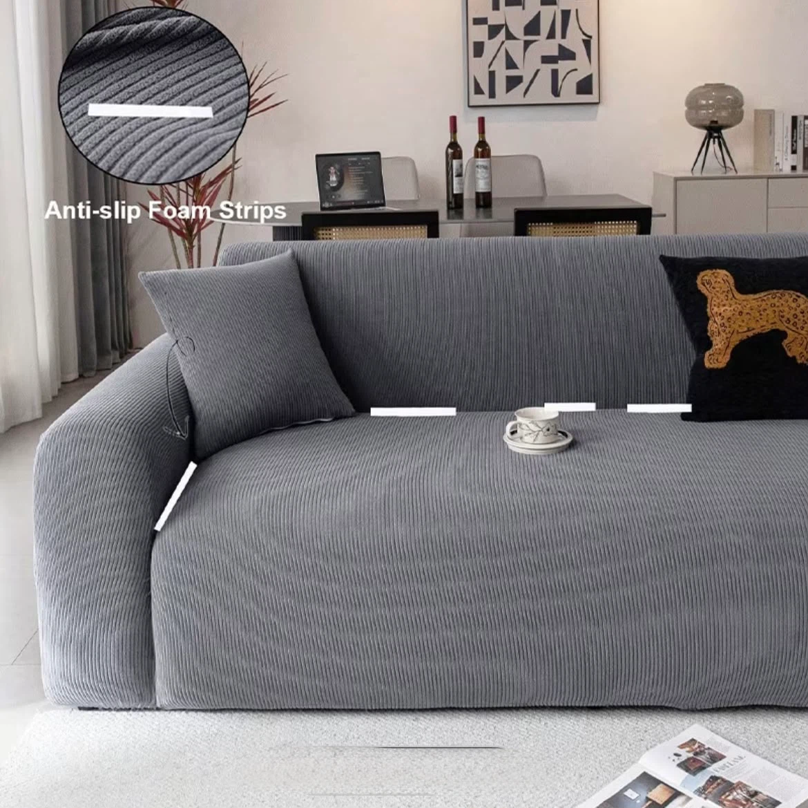 1 Piece Grey Sofa Cover with Anti-slip Foam Strips - photo 4