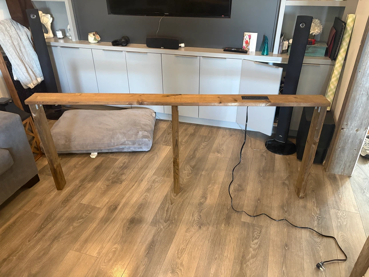 Homemade Wooden Sofa Table with Built-in Power Outlets - photo 2