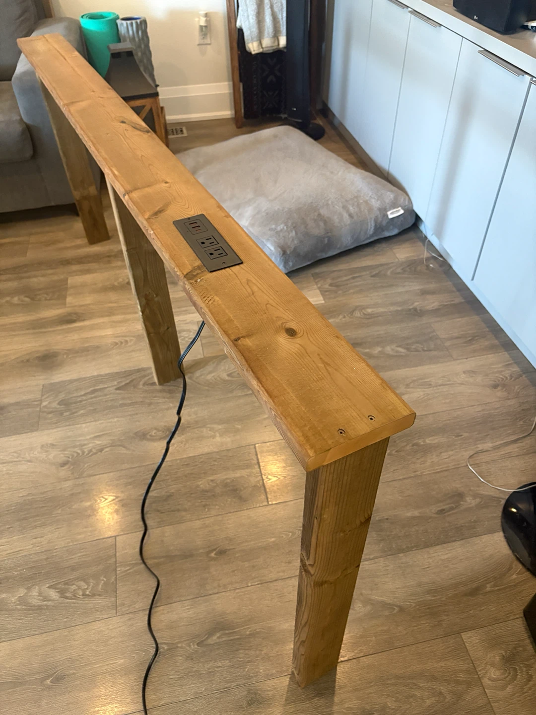 Homemade Wooden Sofa Table with Built-in Power Outlets - photo 3