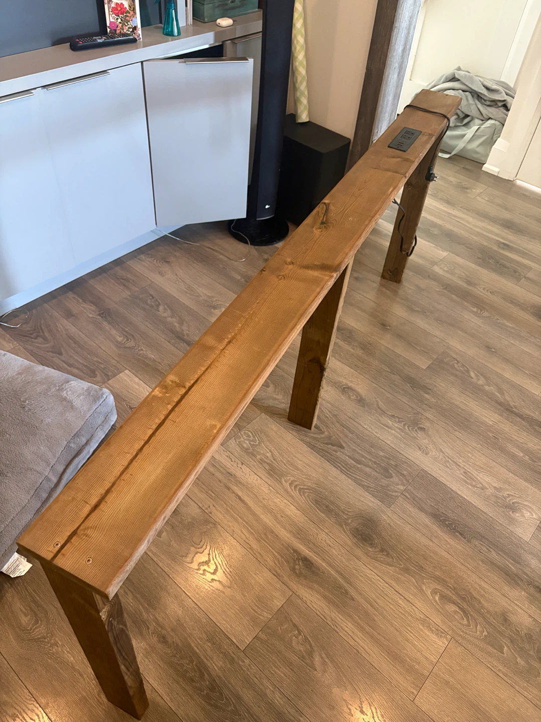 Homemade Wooden Sofa Table with Built-in Power Outlets - photo 4