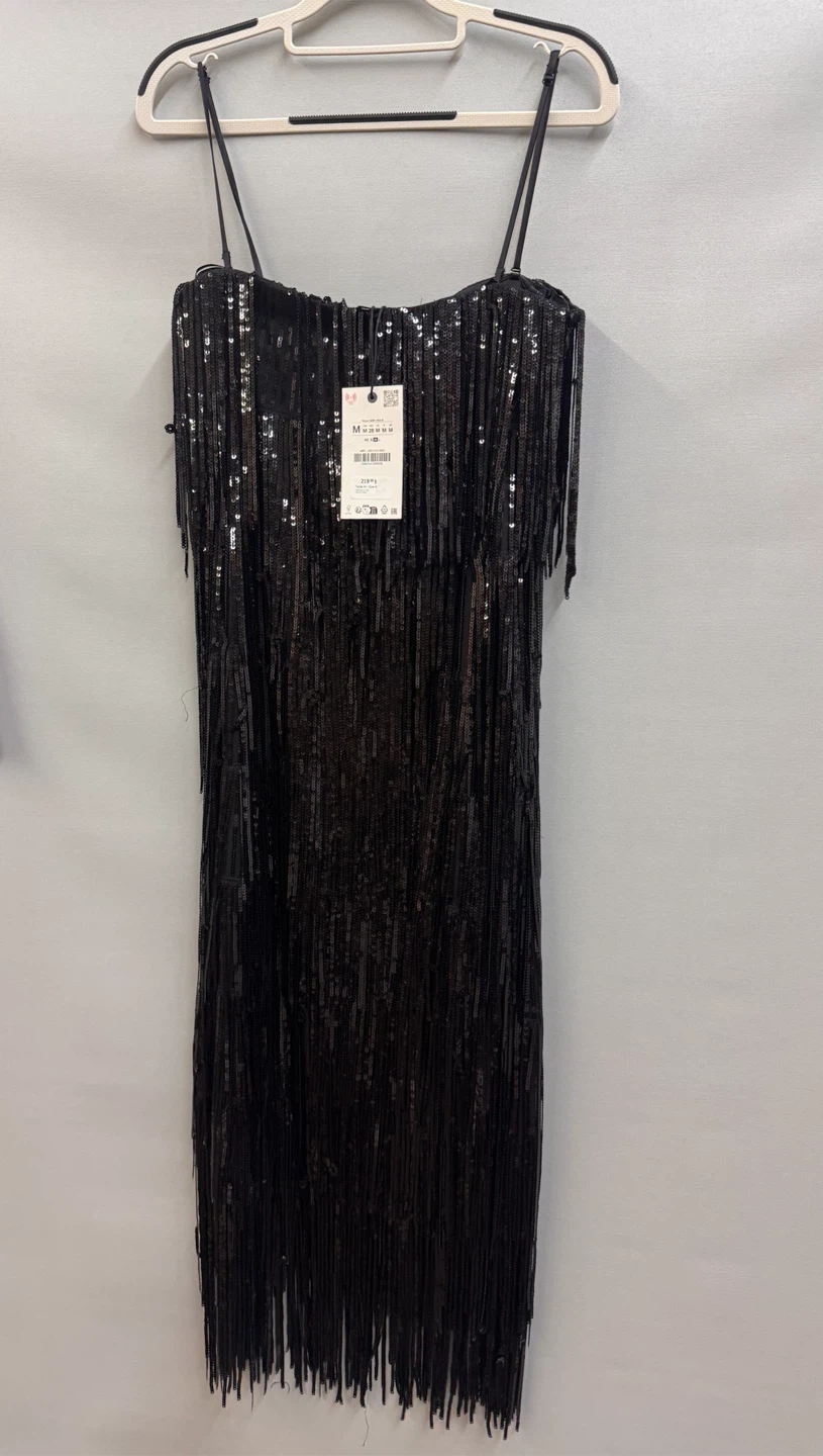 ZARA Black Sequin Fringe Dress