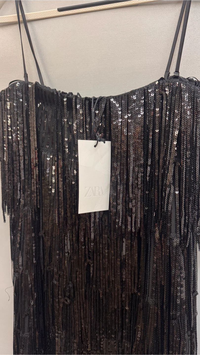 ZARA Black Sequin Fringe Dress - photo 3