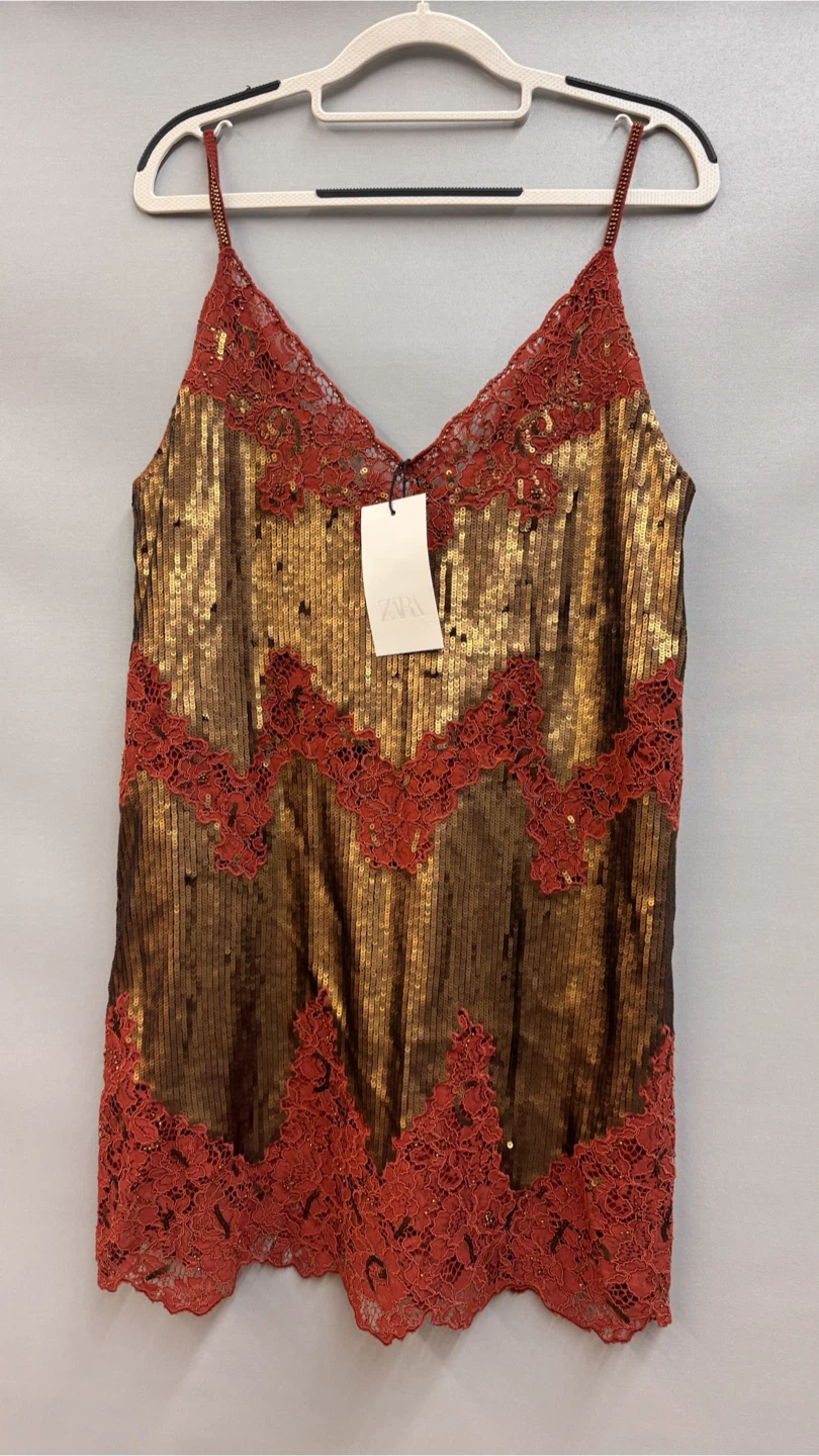 ZARA Sequin Lace Trim Camisole Dress - Size M