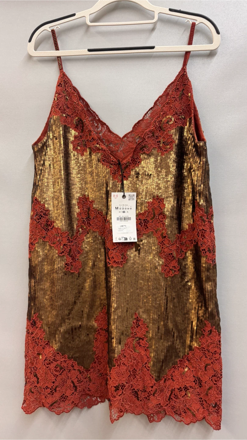 ZARA Sequin Lace Trim Camisole Dress - Size M - photo 2