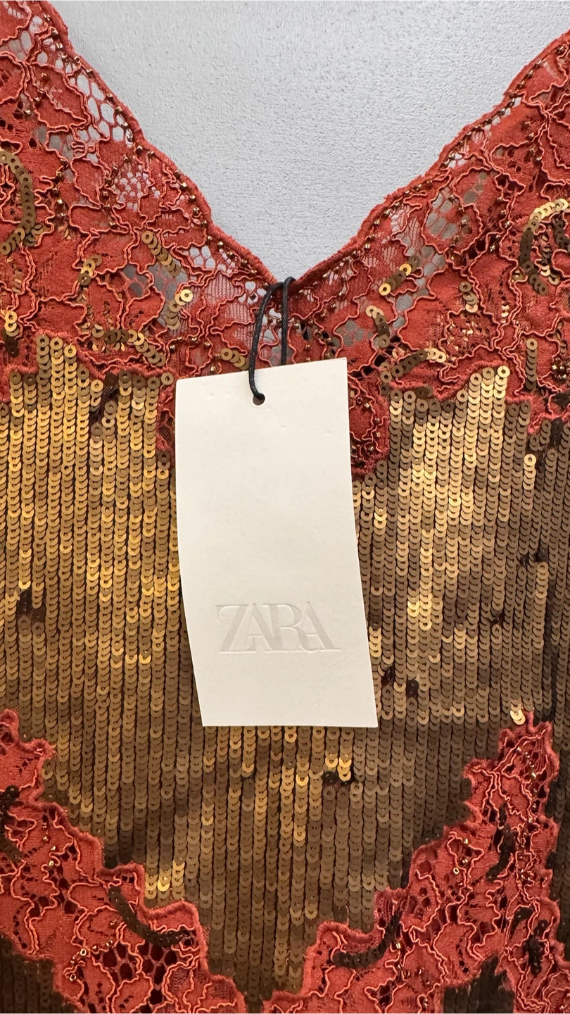 ZARA Sequin Lace Trim Camisole Dress - Size M - photo 3