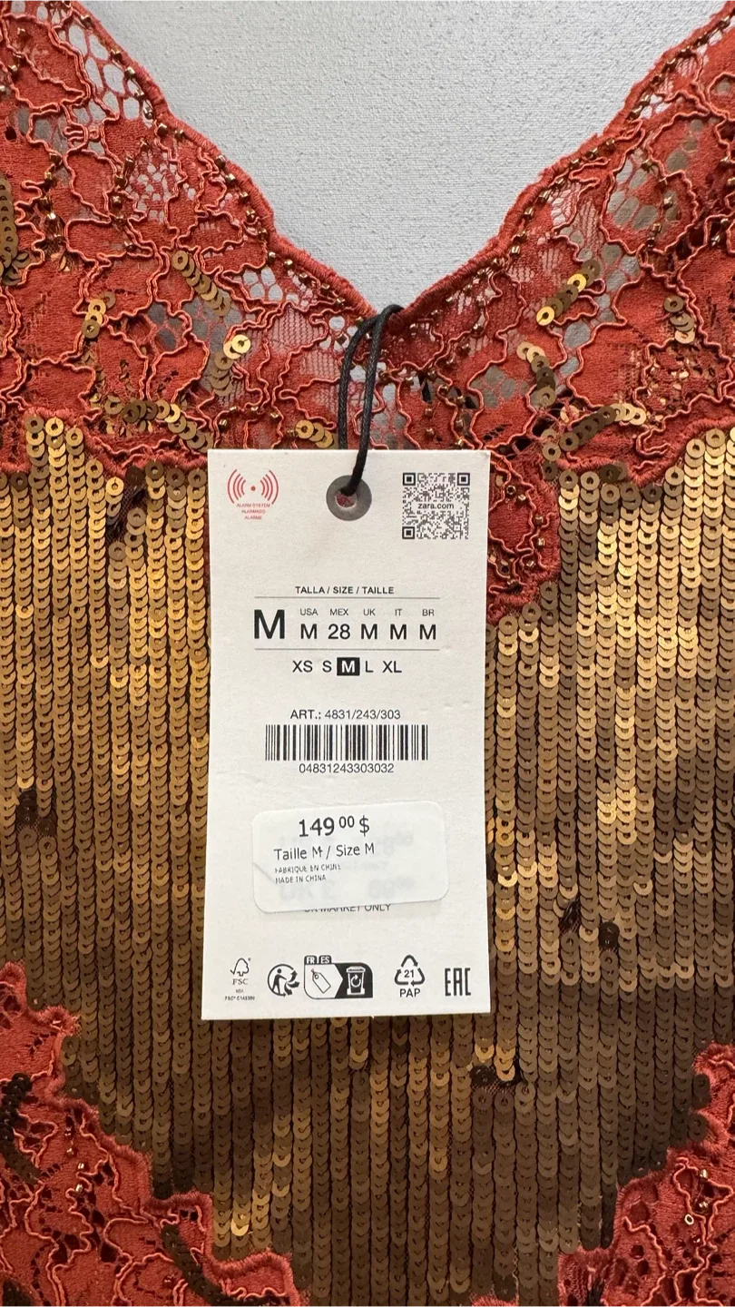 ZARA Sequin Lace Trim Camisole Dress - Size M - photo 4
