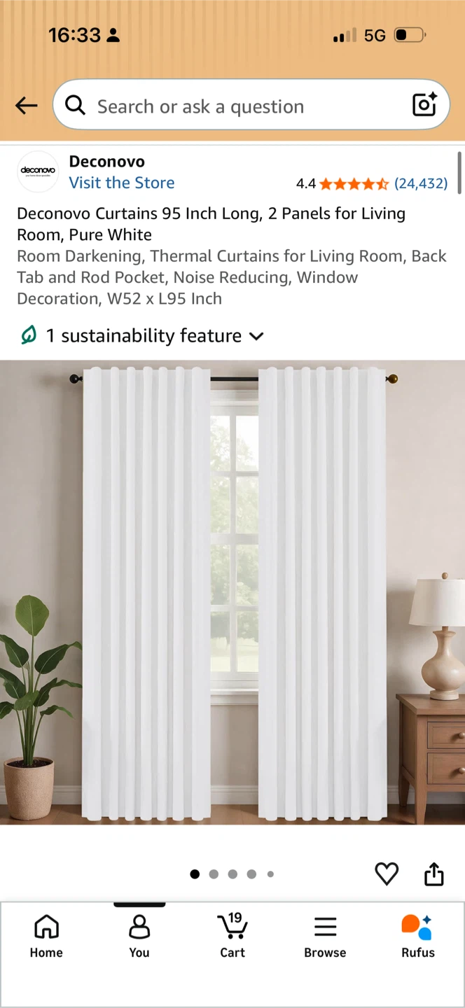 95 Inch Long Curtains, 2 Panels, Pure White