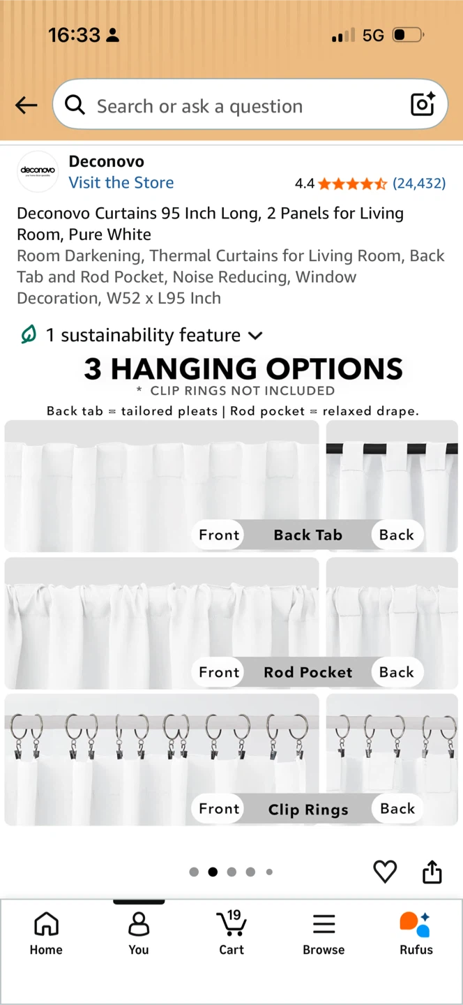 95 Inch Long Curtains, 2 Panels, Pure White - photo 2
