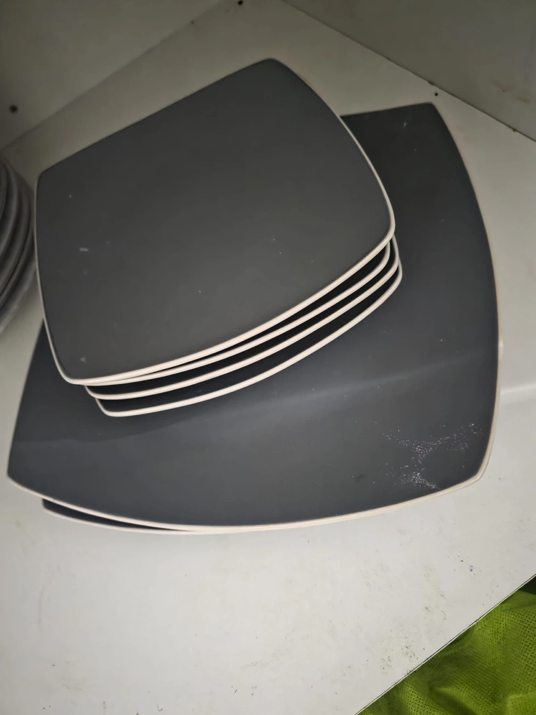 Set of Dark Grey Square Plates with White Trim