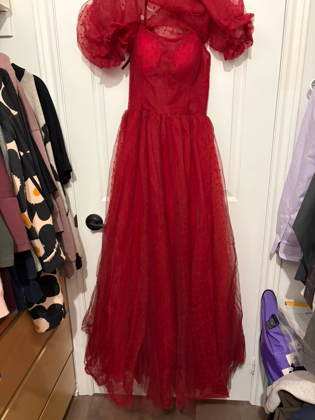 Red Tulle Prom Dress with Corset Back