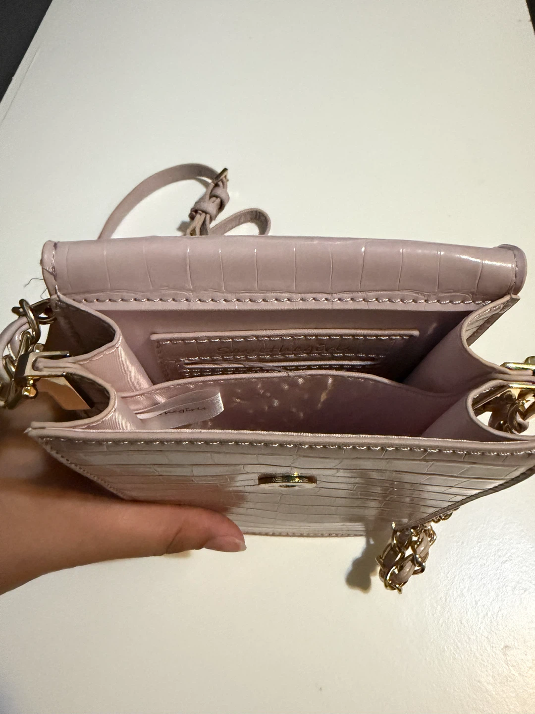Pale Pink Croc-Embossed Phone Shoulder Bag - photo 2