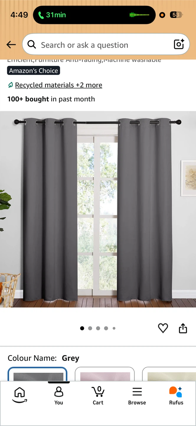 Blackout Curtains Room Darkening (42 x 84 Inch,Grey,2 Panels)