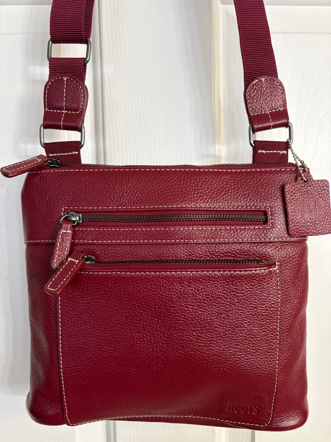 Roots Leather Crossbody Bag - Deep Red/Burgundy