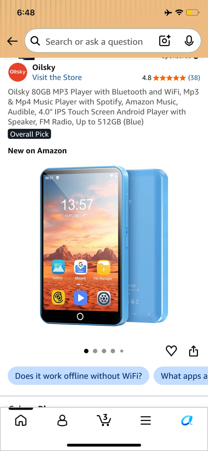 Oilsky 65GB MP3 Player with WiFi and Bluetooth