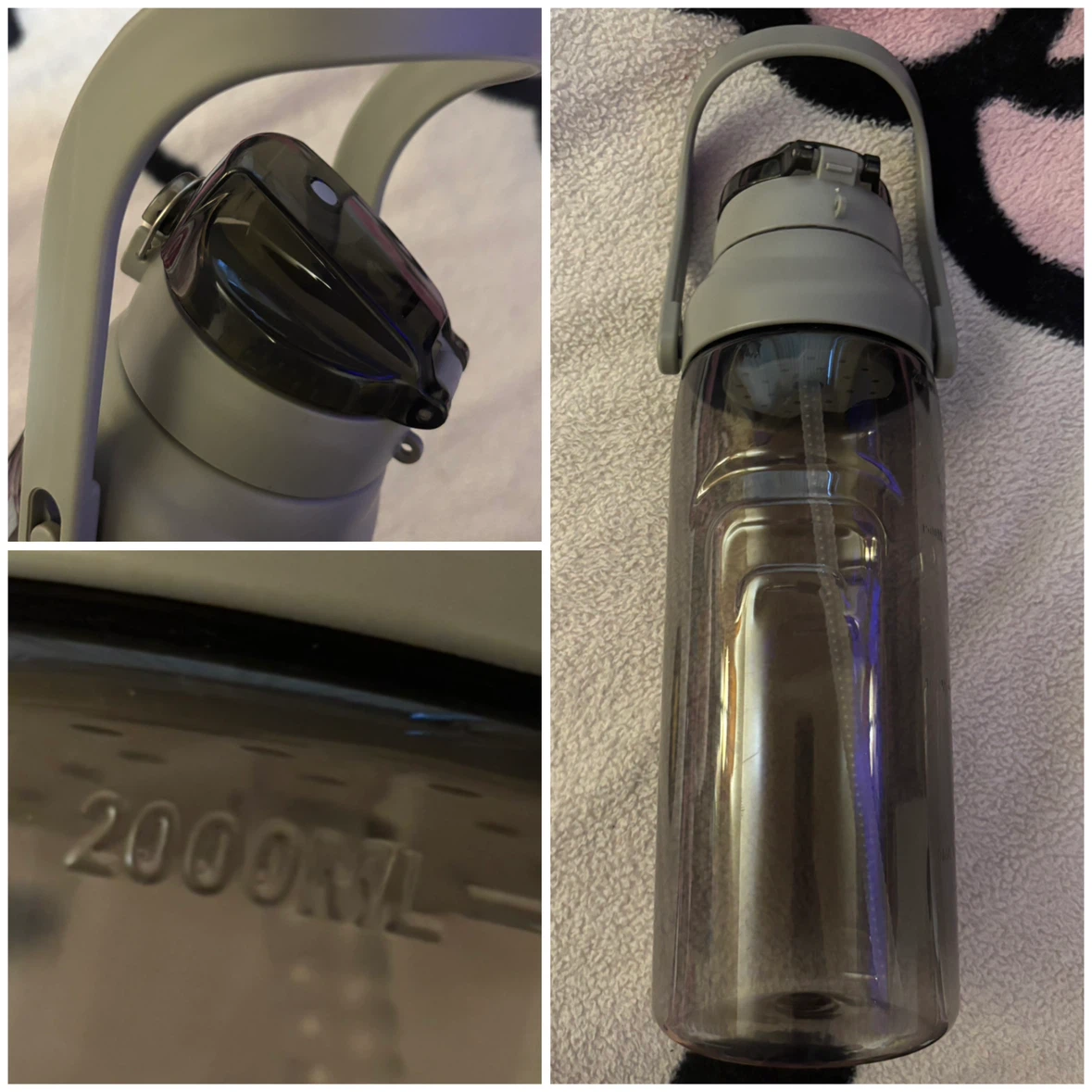 Water Bottle With Straw - *2 Liters/Grey*