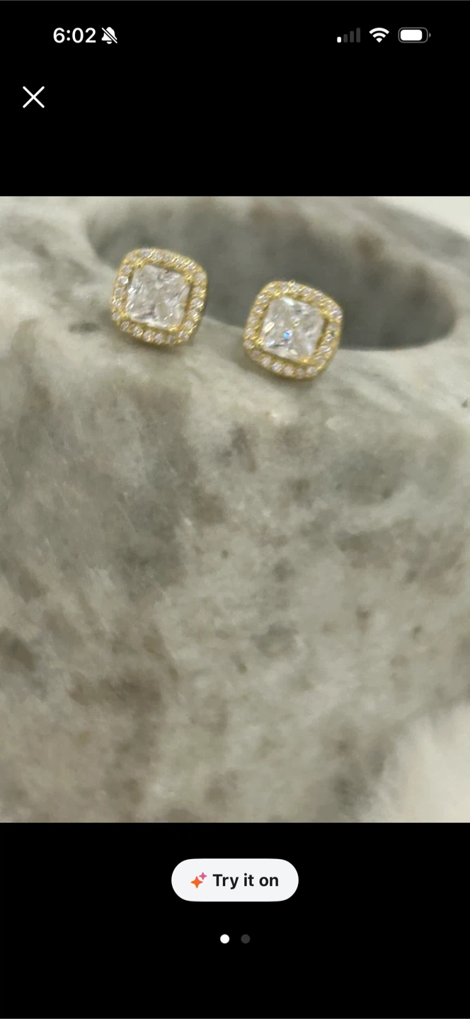 Gold Square Halo 925 Stud Earrings