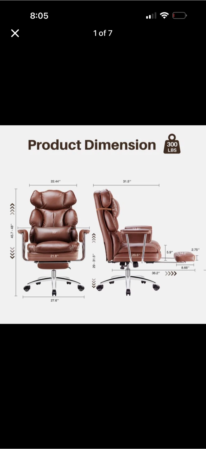 Brown Faux Leather Executive Office Chair with Footrest - photo 2