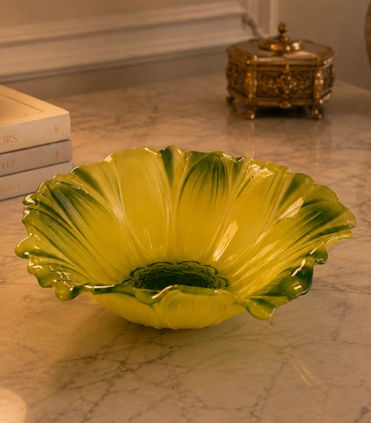Yellow and Green Flower Shaped Decorative Bowl